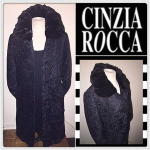 Cinzia Rocca Brocade Floral Embroidered & Fur Coat